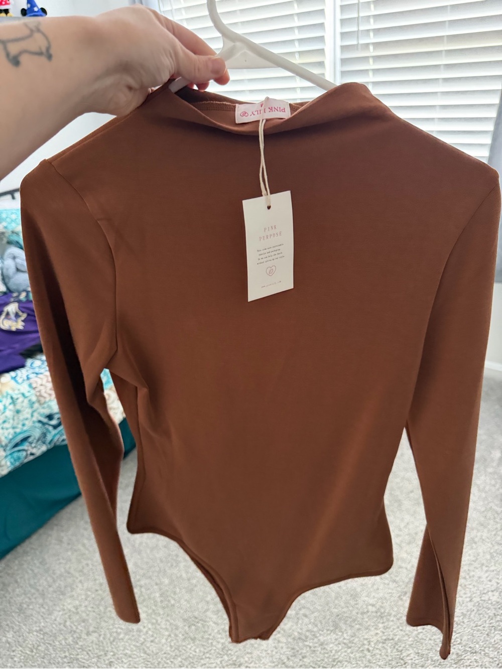 Pink Lily Brown Long Sleeve Bodysuit